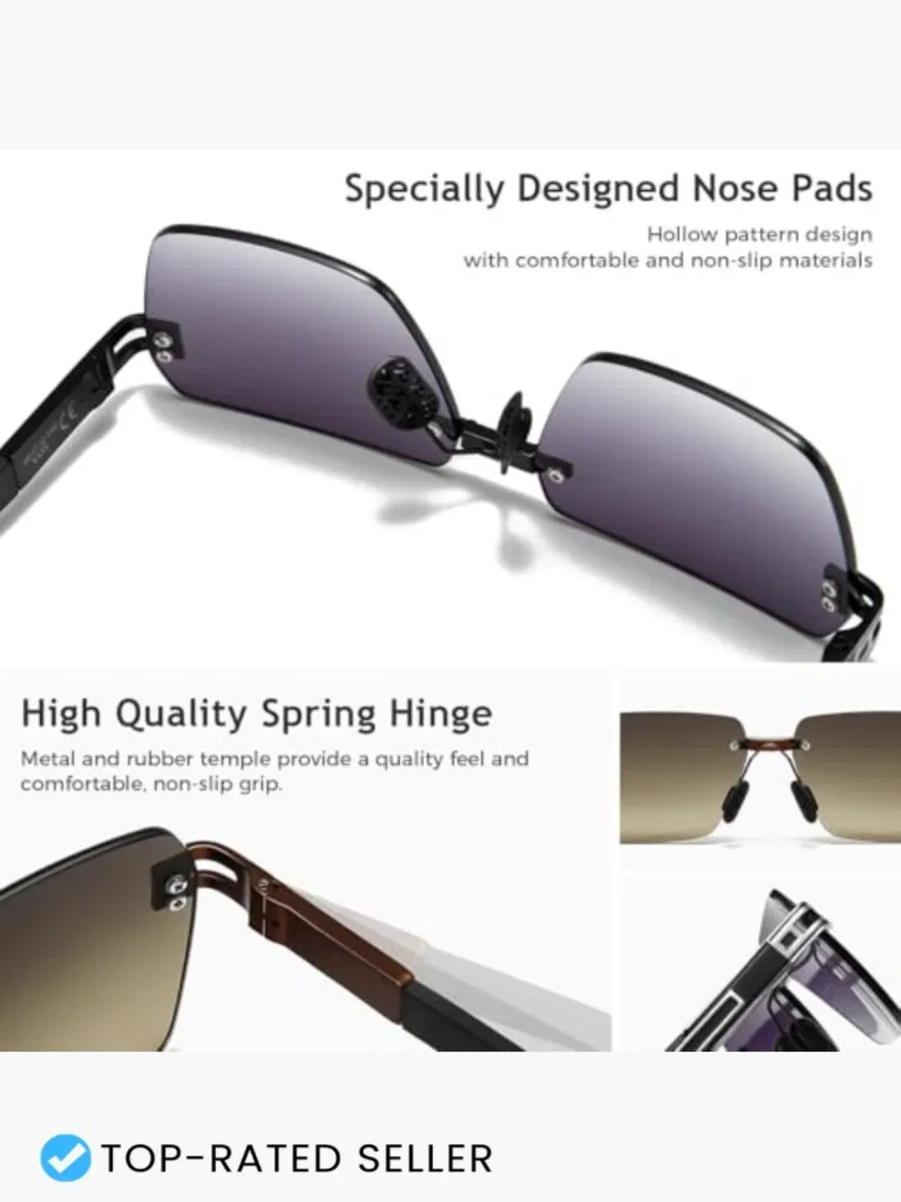 Rimless Rectangle Sunglasses Square Frameless Shades Y2K Vintage UV Protection